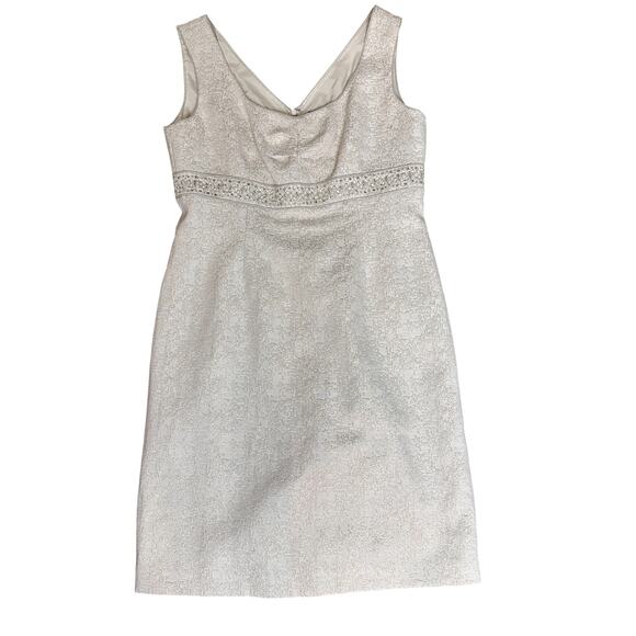NWT Tahari by Arthur Levine Ivory White and Gold Shift Dress Size 12 - Picture 3 of 7